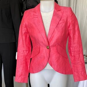 Smythe 100% Linen Women's Pink/Coral Short 1 Button Blazer